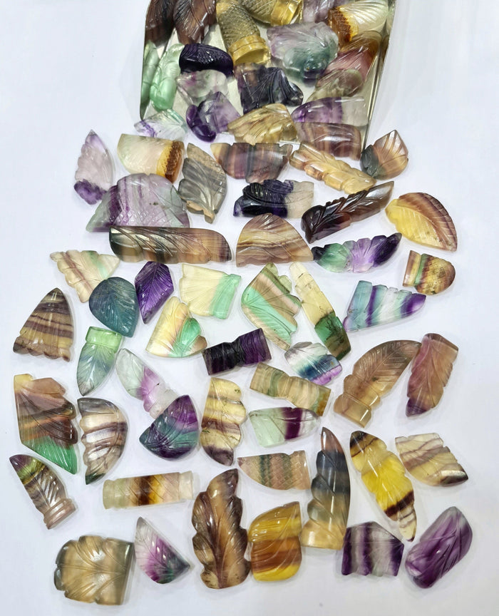 10 Pcs Floruite Carved Stones | Flat backs 25-40mm Sizes - The LabradoriteKing