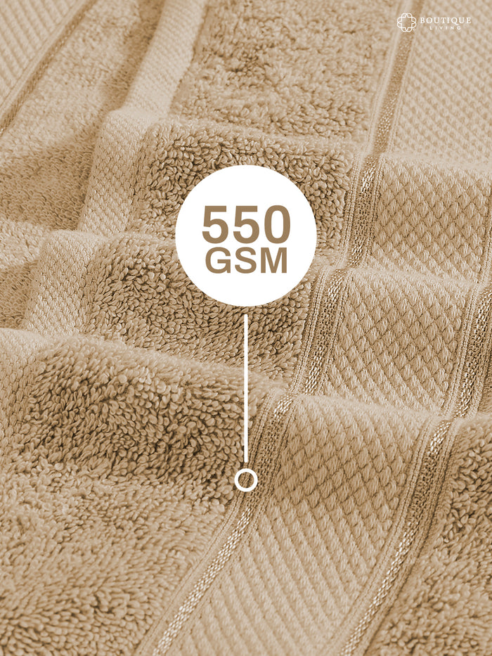100% Cotton 550 GSM Beige Hand Towels, Luxe Loom Collection (Pack of 2)