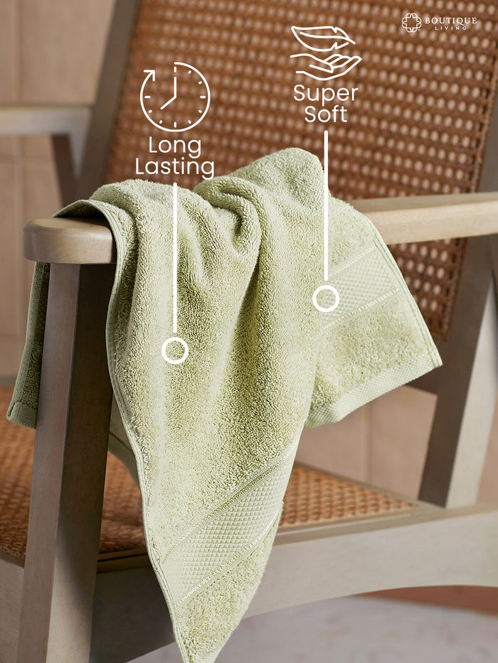 100% Cotton 550 GSM Green Hand Towels, Luxe Loom Collection (Pack of 2)