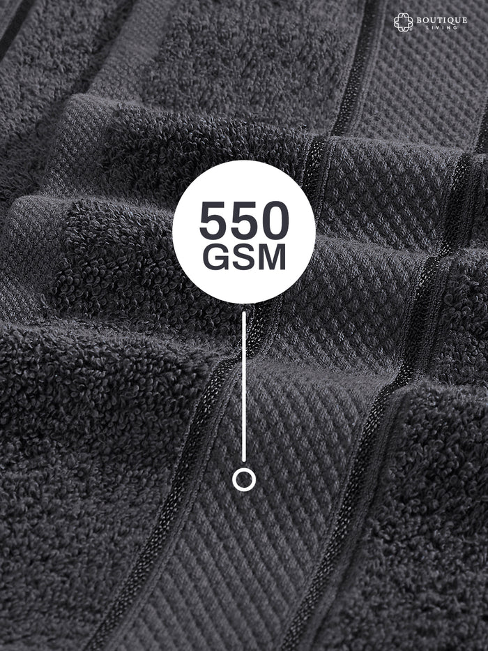100% Cotton 550 GSM Grey Hand Towels, Luxe Loom Collection (Pack of 2)