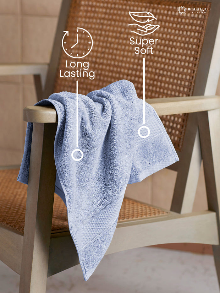 100% Cotton 550 GSM Light Blue Hand Towels, Luxe Loom Collection (Pack of 2)