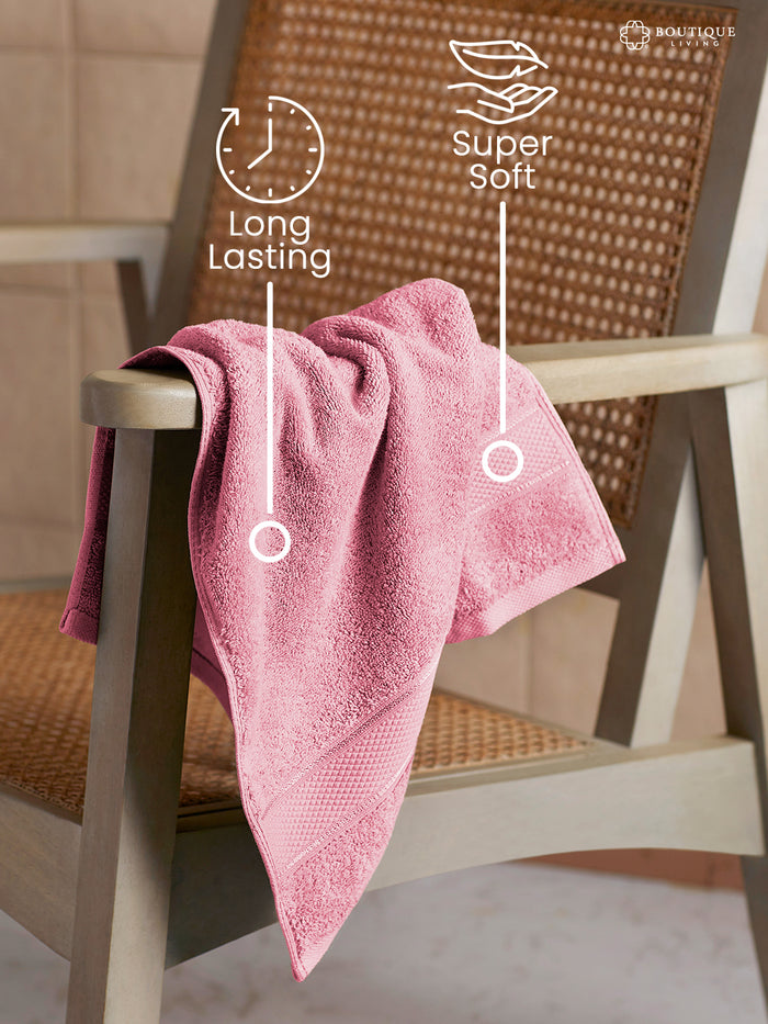 Boutique Living hand towel category showcasing super-soft, long-lasting 100% cotton luxury hand towels in elegant pastel shades.