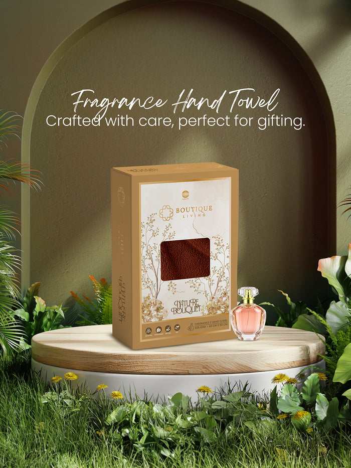 100% Cotton, Brown Hand Towels, Sandalwood Aroma, 525 GSM - Pack of 2 (Nature Bouquet Collection)