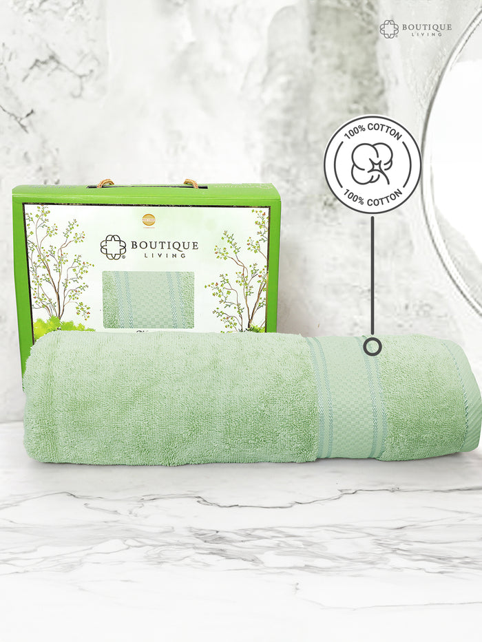 100% Cotton, Green Bath Towel, Green Apple Aroma, 525 GSM (Nature Bouquet Collection)