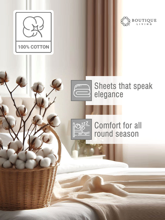100% Cotton King Bedsheet Set, 210 TC Castle Rock (Grey) Stripes, Elegant Collection