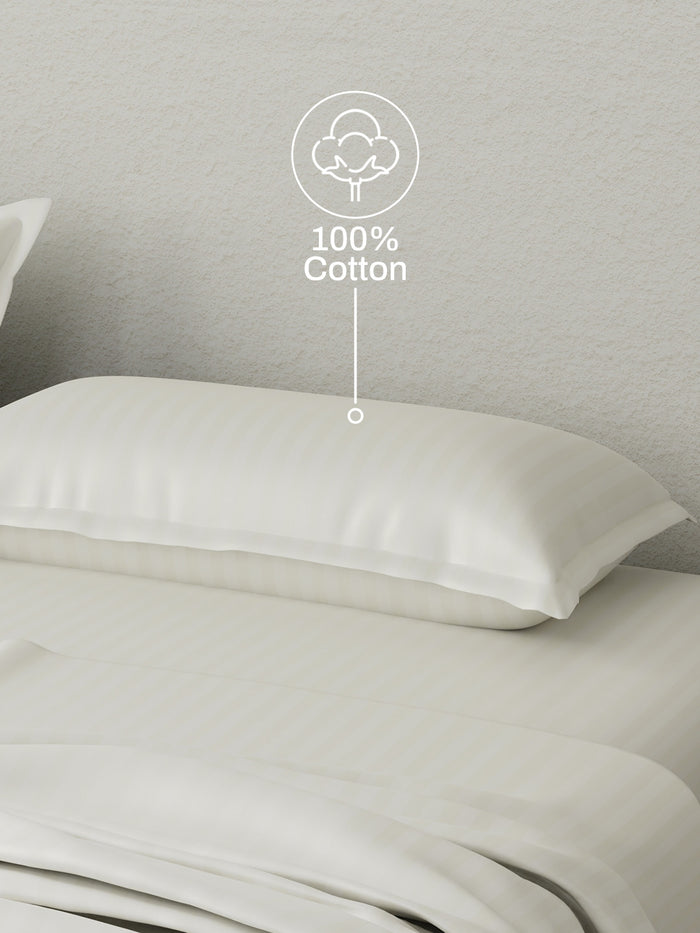 100% Cotton King Bedsheet Set, 210 TC Cream Stripes, Elegant Collection