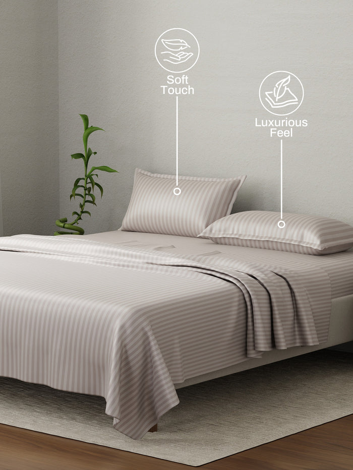 100% Cotton King Bedsheet Set, 210 TC Dawn Pink Stripes, Elegant Collection
