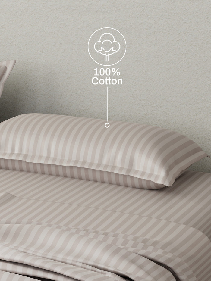 100% Cotton King Bedsheet Set, 210 TC Dawn Pink Stripes, Elegant Collection