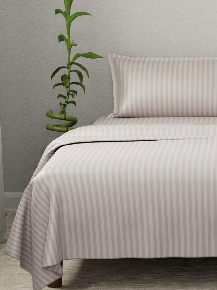 100% Cotton King Bedsheet Set, 210 TC Dawn Pink Stripes, Elegant Collection