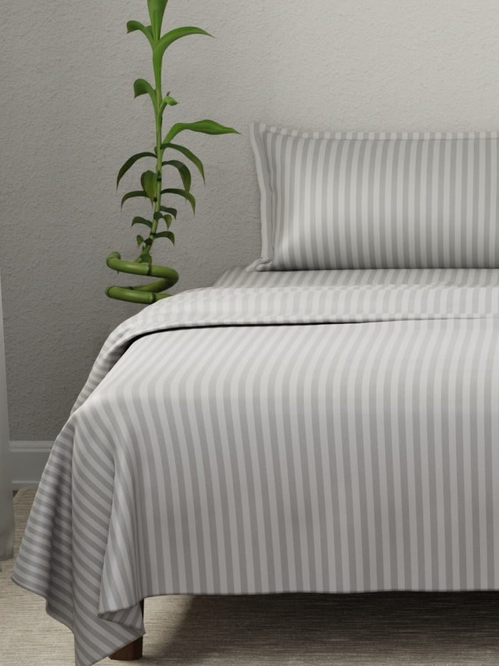 100% Cotton King Bedsheet Set, 210 TC Grey Sky Stripes, Elegant Collection