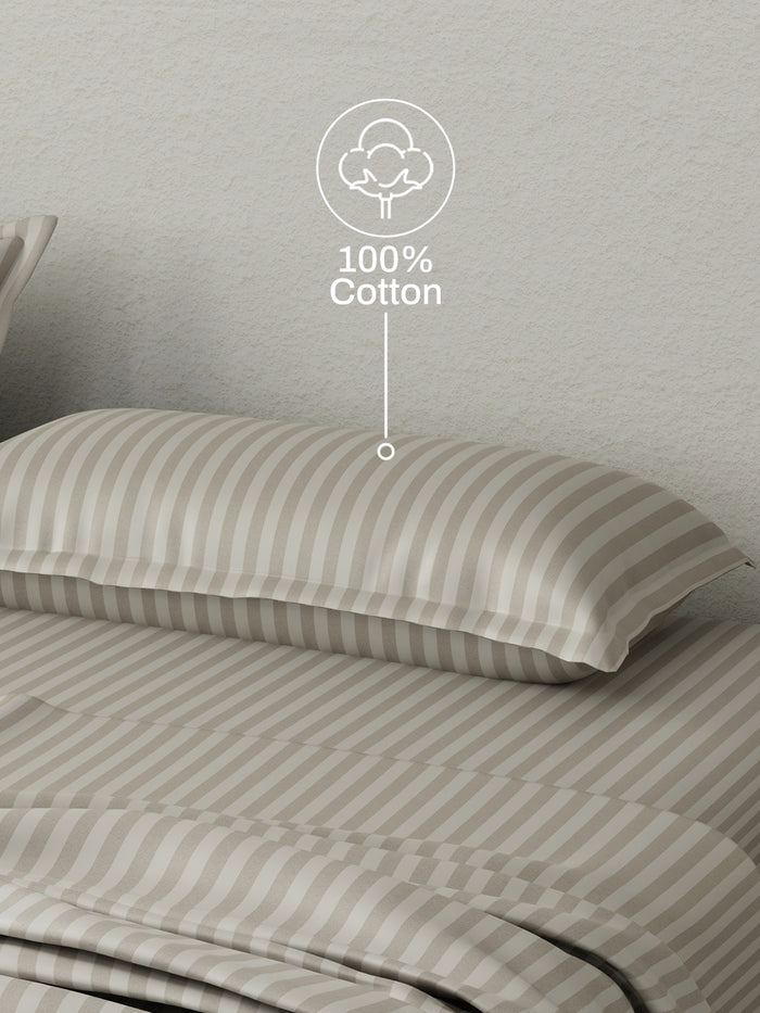 100% Cotton King Bedsheet Set, 210 TC Pumice Stone (Grey) Stripes, Elegant Collection