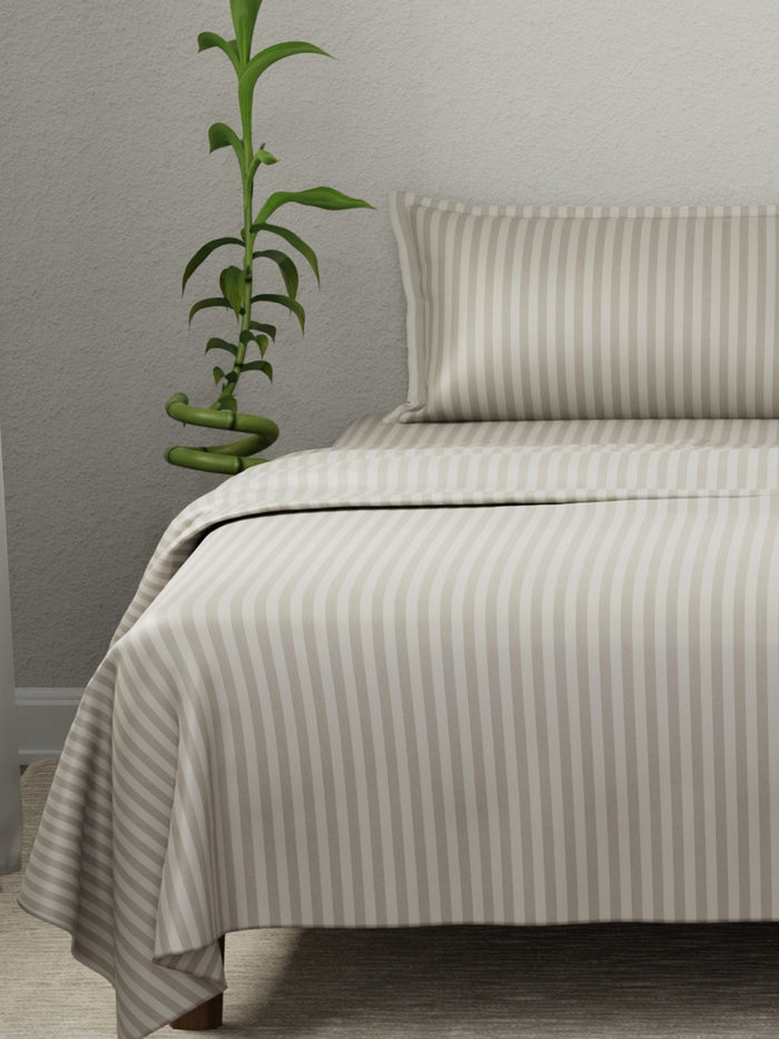 100% Cotton King Bedsheet Set, 210 TC Pumice Stone (Grey) Stripes, Elegant Collection