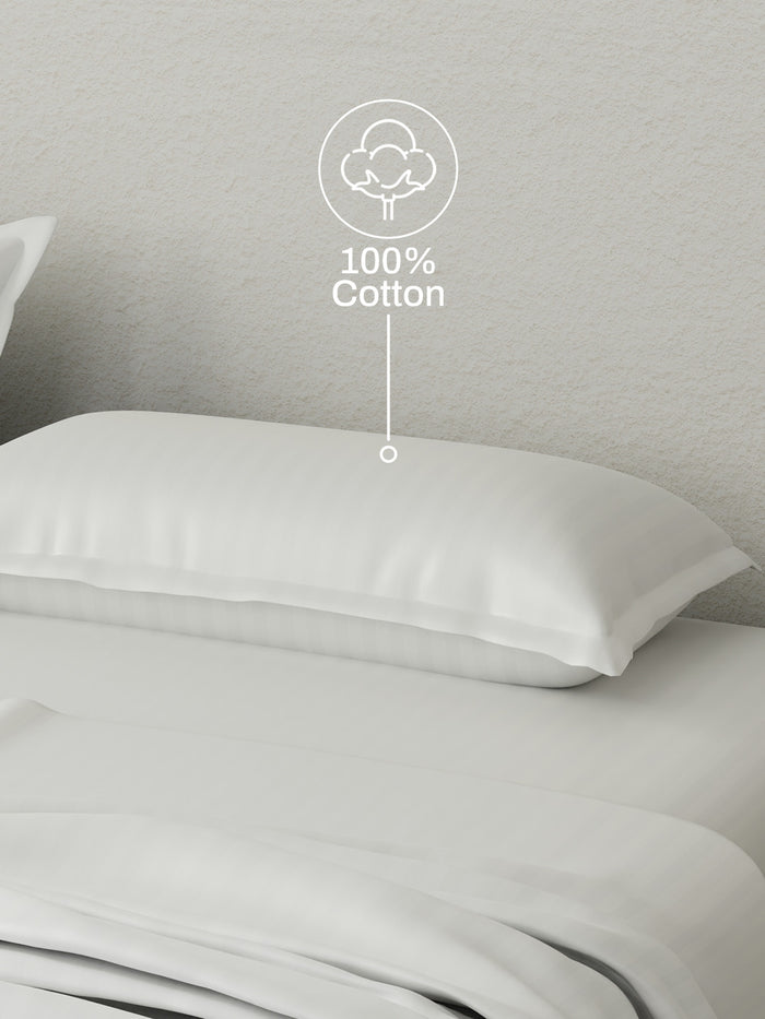 100% Cotton King Bedsheet Set, 210 TC White Stripes, Elegant Collection