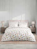 100% Cotton King Bedsheet Set with 4 Pillow Covers & 2 Cushion Covers, 400 TC Beige & White Floral, Royal Essence
