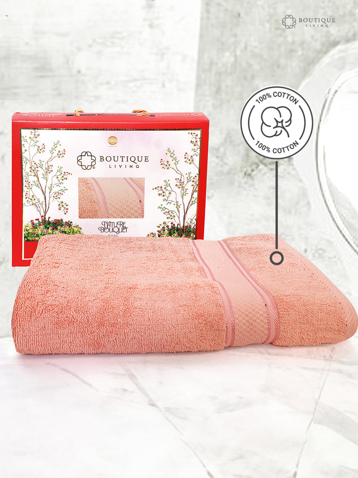 100% Cotton, Pink Bath Towel, Rose Aroma, 525 GSM (Nature Bouquet Collection)