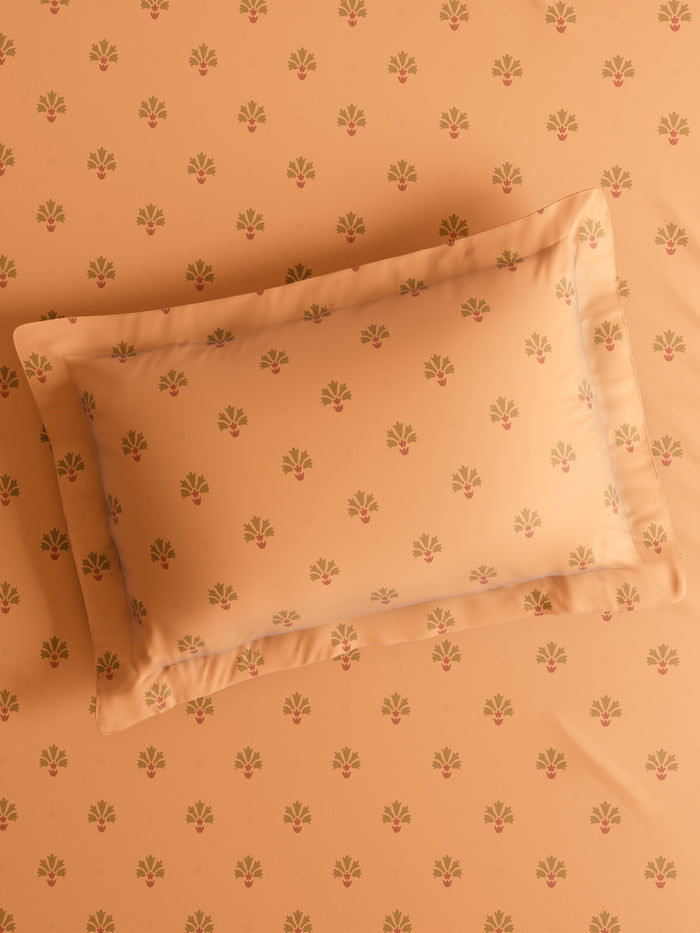 100% Kasturi Cotton King Bedsheet Set, 200 TC Yellow Ethnic Print, Indo Musk