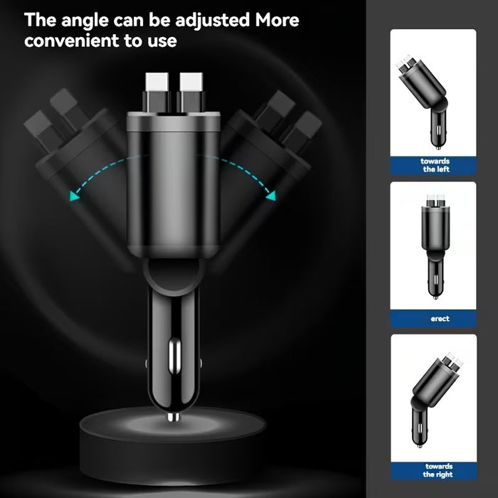 120W Fast Car Charger – Dual Retractable USB-C Cables & Digital Display