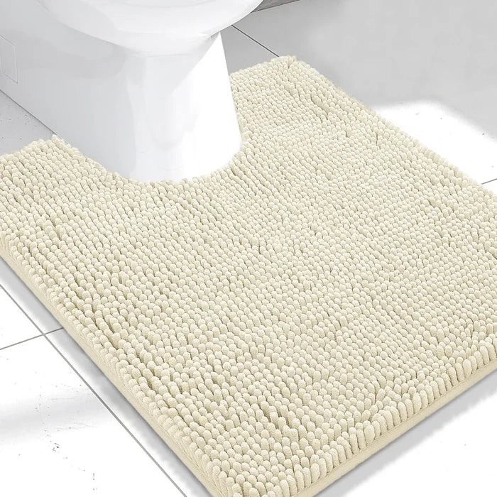 2-Piece Cream Plush Chenille Bath Mat Set – Soft, Absorbent & Non-Slip Bathroom Rugs
