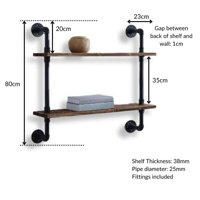 2 Shelf Industrial Pipe Shelving Unit - 60cm - 25mm - Narrow