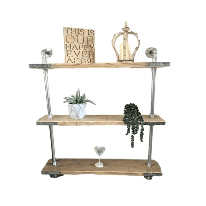 3 Shelf Galvanised Pipe Shelving Unit - Floor Mounted - 60cm -