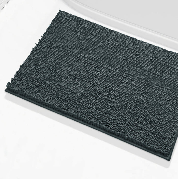 30" x 20" Plush Chenille Bath Mat – Soft & Absorbent Bathroom Rug, Charcoal Grey