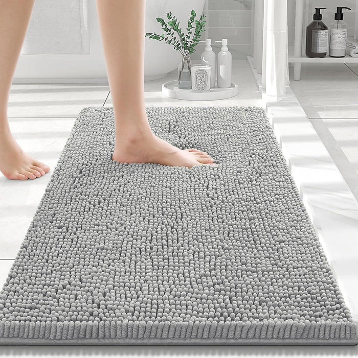 30" x 20" Plush Chenille Bath Mat – Soft & Absorbent Bathroom Rug, Light Grey