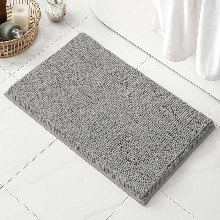 30" x 20" Plush Chenille Bath Mat – Soft & Absorbent Bathroom Rug, Light Grey