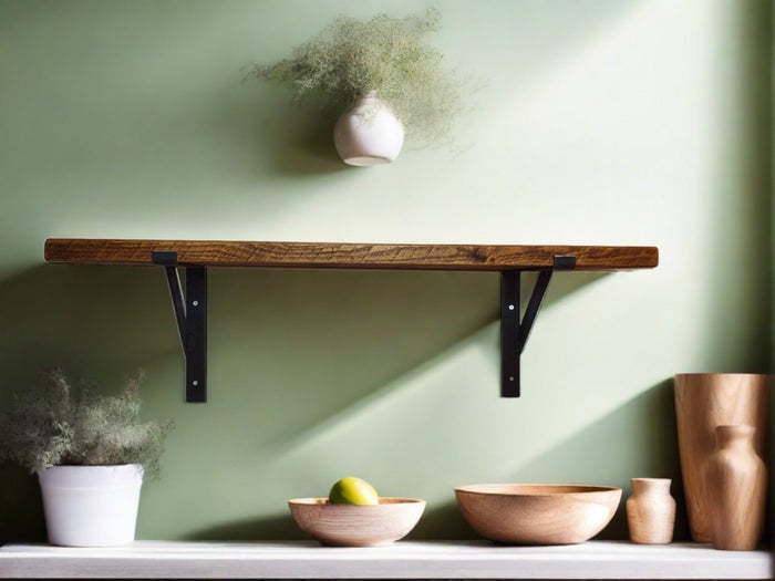 30cm Depth - 38mm Rustic Shelf with Lipped Metal Brackets - 30cm -