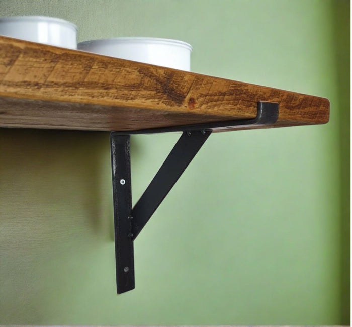 30cm Depth - 38mm Rustic Shelf with Lipped Metal Brackets - 30cm -