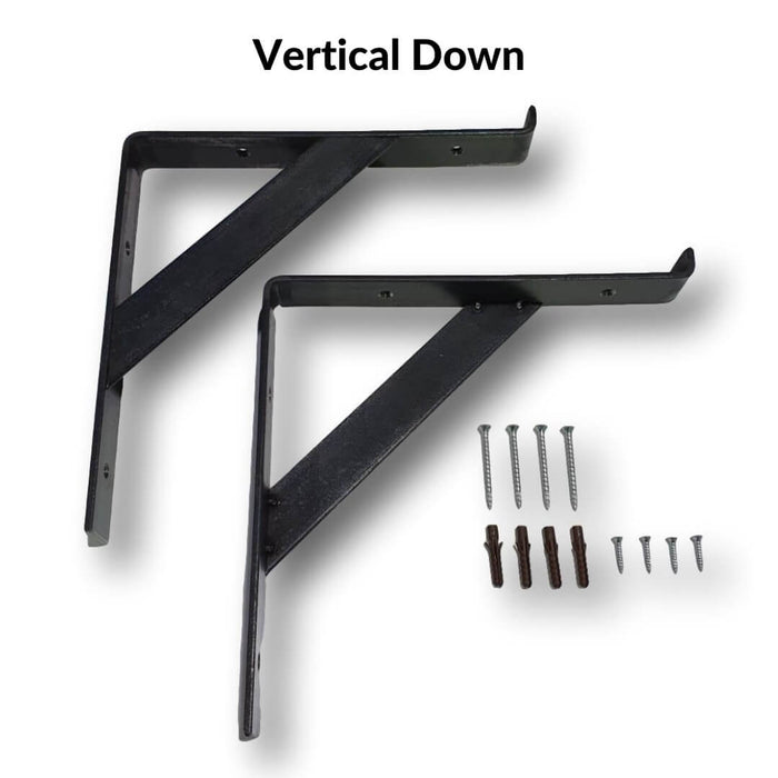 30cm Depth - 38mm Rustic Shelf with Lipped Metal Brackets - 30cm -