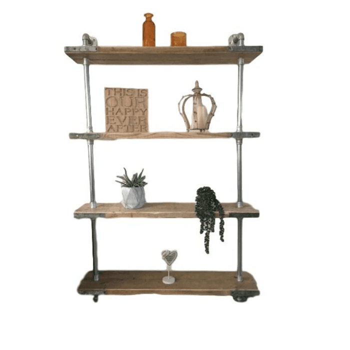 4 Shelf Galvanised Pipe Shelving Unit - Floor Mounted - 60cm -
