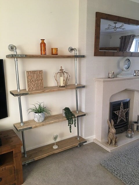 4 Shelf Galvanised Pipe Shelving Unit - Floor Mounted - 60cm -