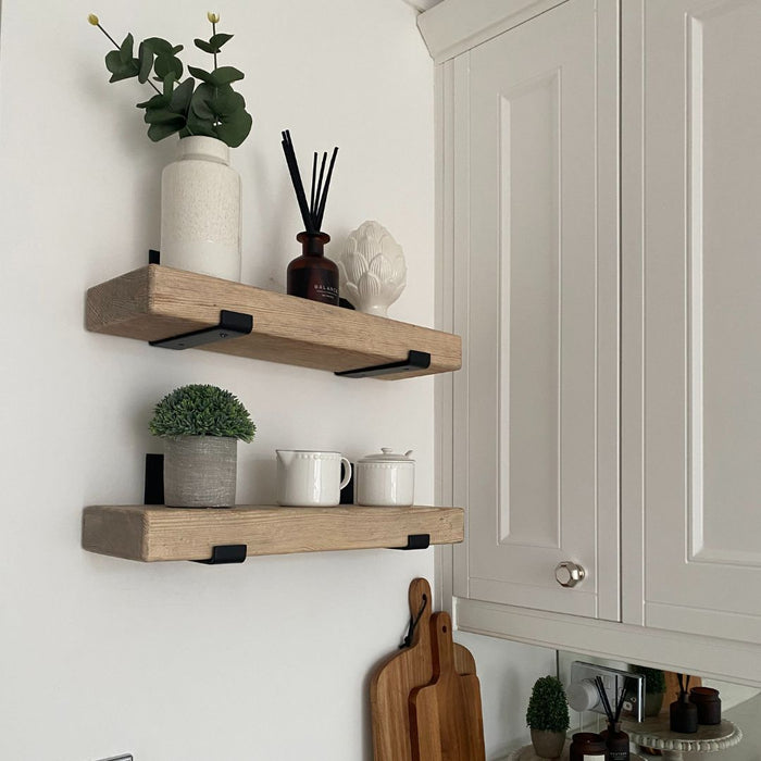 50mm Chunky Rustic Shelf with Lipped Metal Brackets - 60cm - 15cm