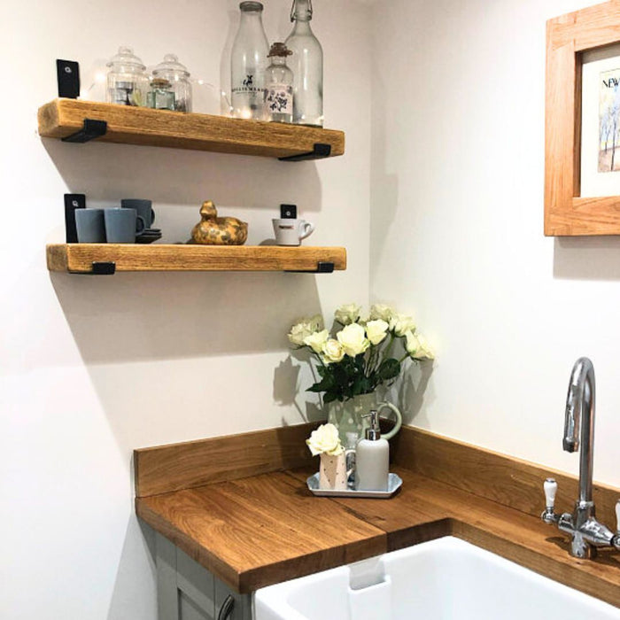 50mm Chunky Rustic Shelf with Lipped Metal Brackets - 60cm - 15cm