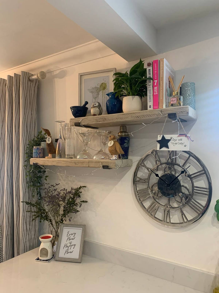 50mm Chunky Rustic Shelf with Lipped Metal Brackets - 60cm - 15cm