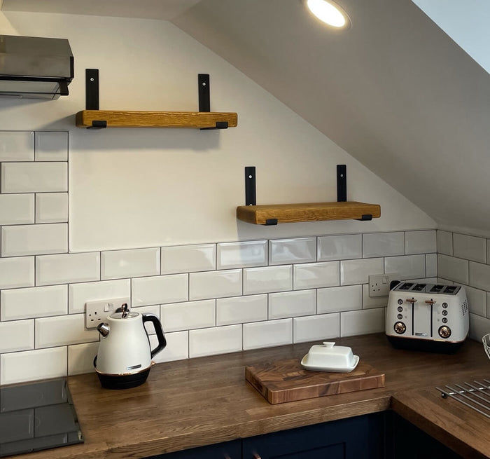 50mm Chunky Rustic Shelf with Lipped Metal Brackets - 60cm - 15cm