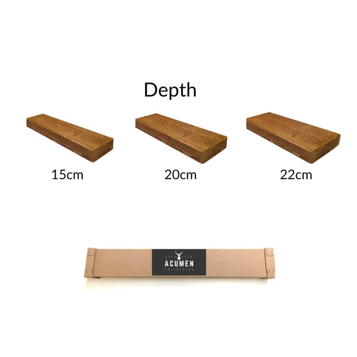 50mm Chunky Rustic Shelf with Lipped Metal Brackets - 60cm - 15cm