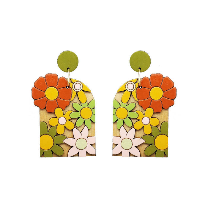 70s Burnt Orange Floral Arch Earrings