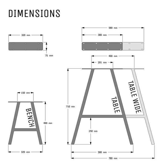 A - Frame Industrial Legs - TABLE/DESK (H71CM X W58CM) -