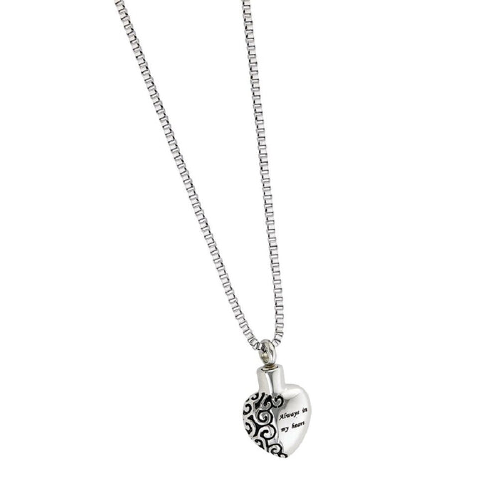 Always in My Heart Pendant/Necklace Funeral Cremation Urn for Ashes -with design