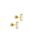 Amber Gold Screwback Stud Earrings with 8mm rectangular cubic zirconia in a gold-tone stainless steel flat-back screw setting for sensitive ears.
