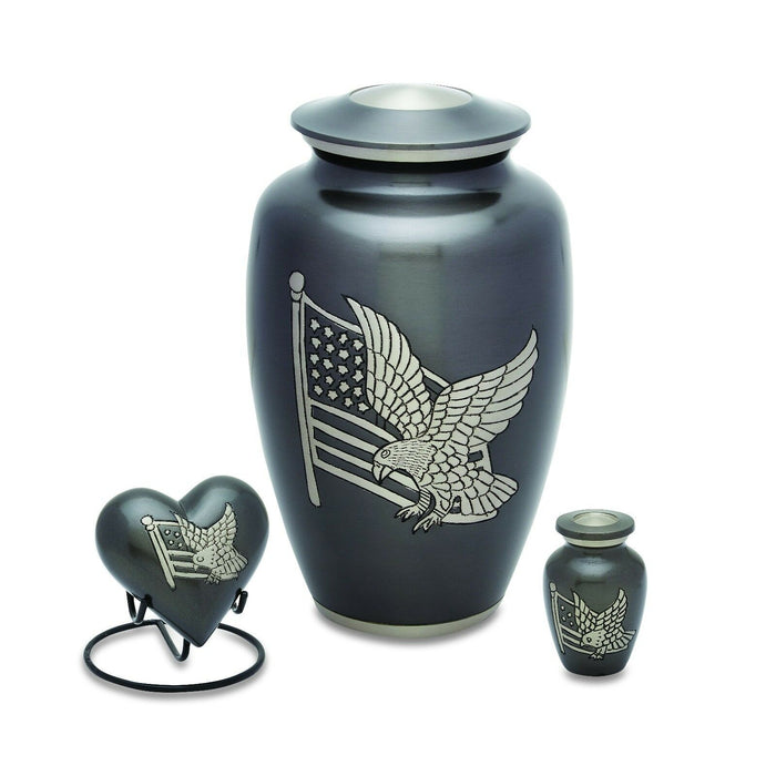 American Flag 3 Cubic Inch Heart Keepsake Funeral Ashes Cremation Urn With Stand