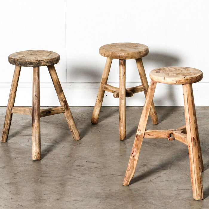 Antique Rustic Round Stool - No -