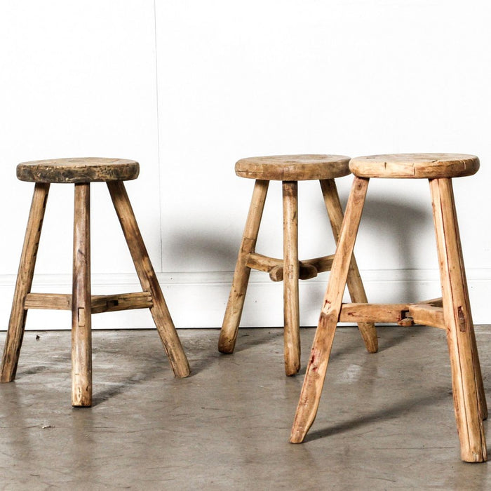 Antique Rustic Round Stool - No -