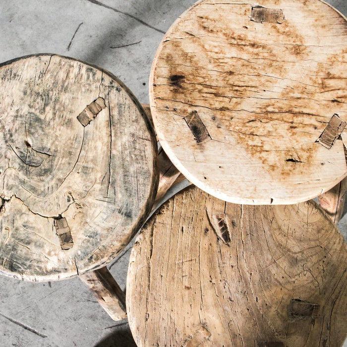 Antique Rustic Round Stool - No -