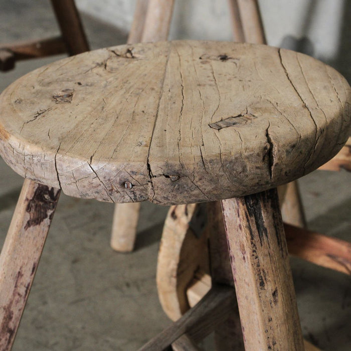Antique Rustic Round Stool - No -