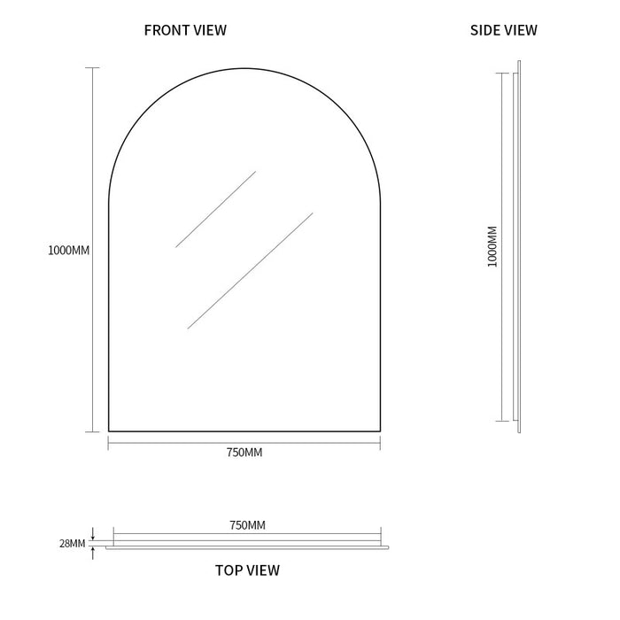 Indulge | Arched 750 x 1000 Polished Edge Mirror - Acqua Bathrooms