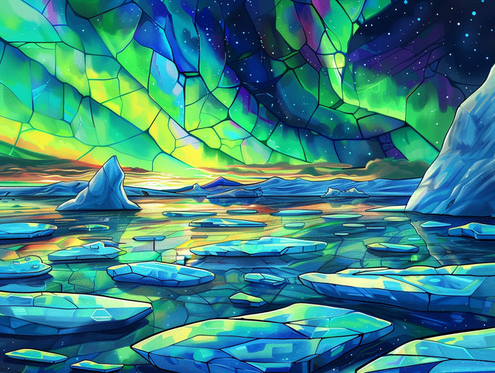 Arctic Aurora Over Icebergs