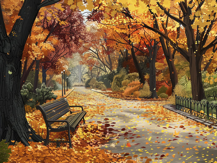Autumn Park with Walking Path
