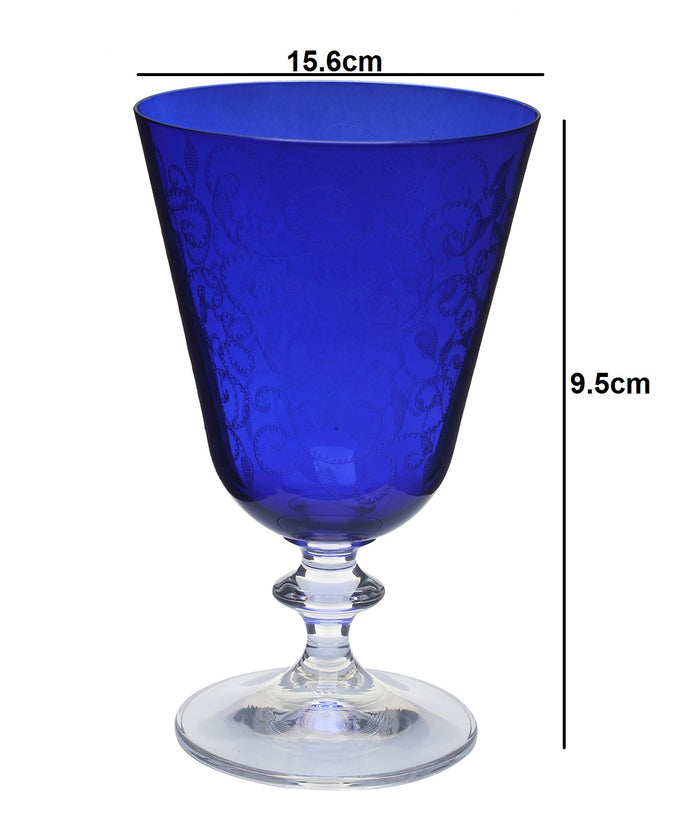 Wine glass set - Bohemia Crystal Bella Dark Blue Pantograph 350 ML Set of 6 pcs | Cocktail Glass